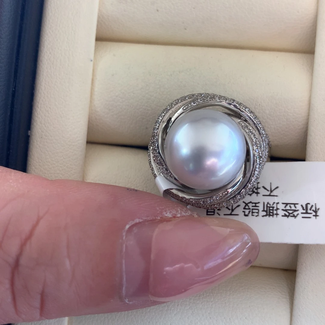 银S925镶嵌戒指海水珍珠