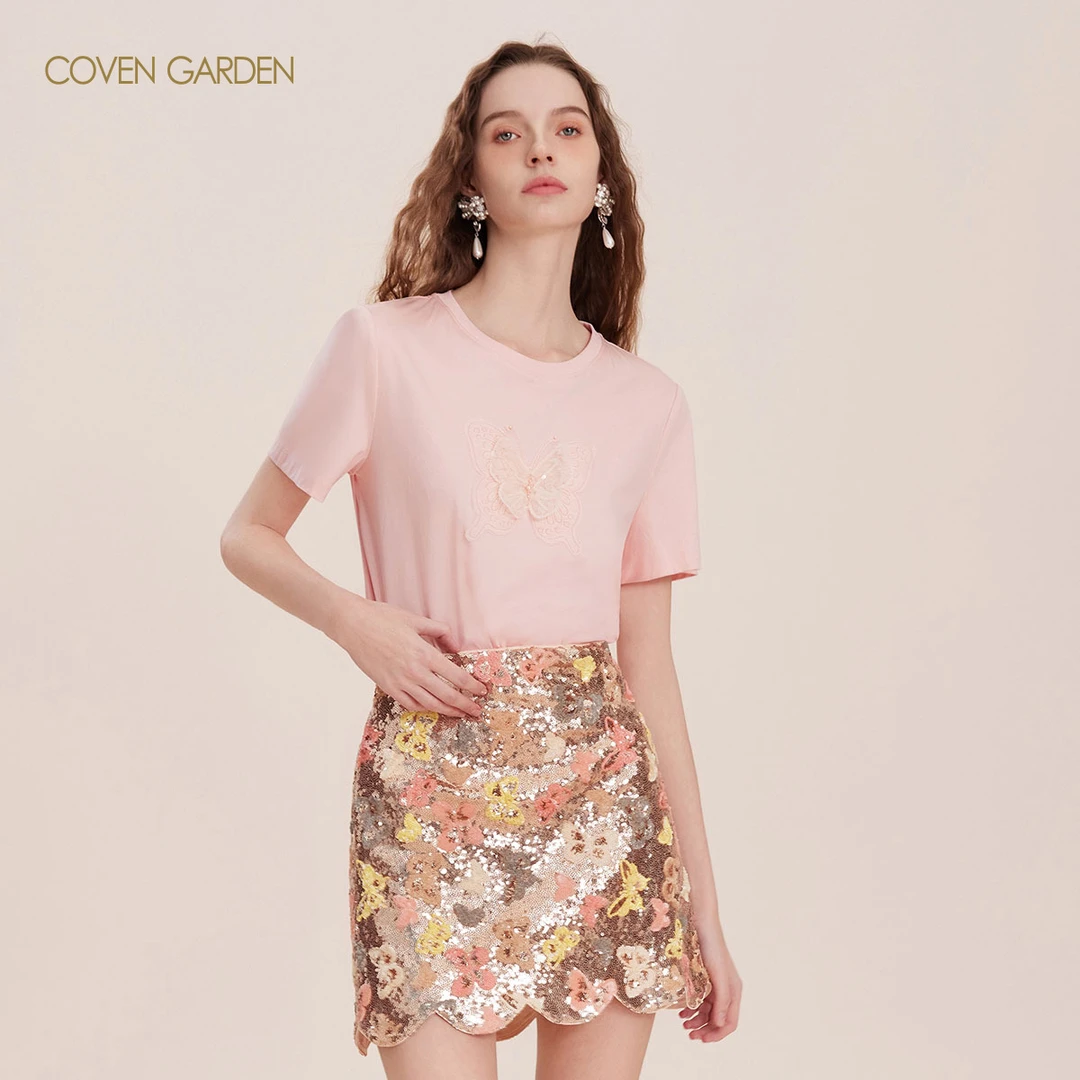 哥文花园 甜美T恤蝴蝶刺绣 CLA3021040 COVEN GARDEN