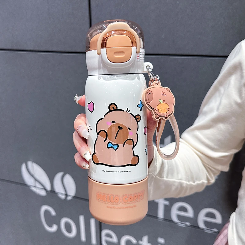 卡皮巴拉保温杯水杯儿童6-12岁上学用耐摔316不锈钢水壶吸管杯子
