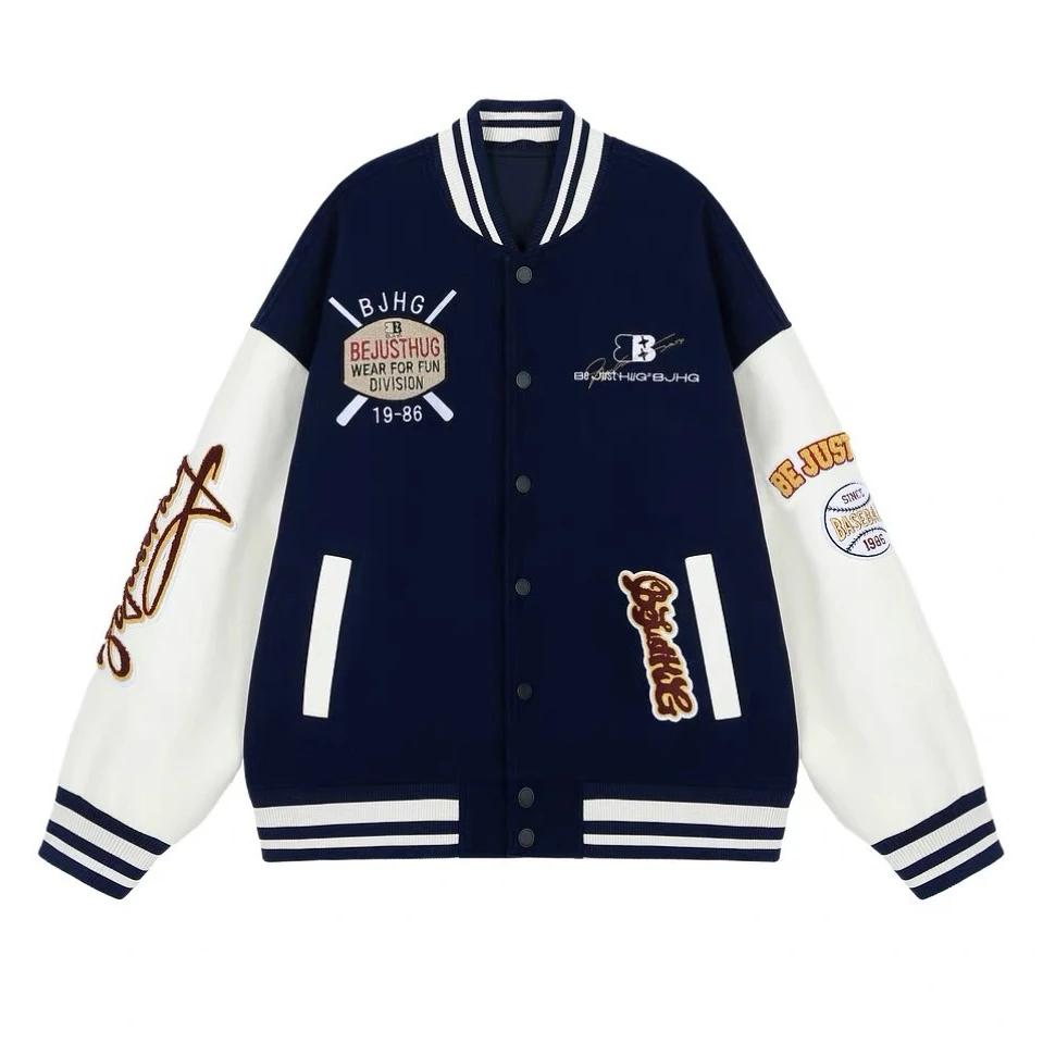 原创美式高街潮流情侣字母刺绣棒球服夹克男女时尚休闲百搭外套潮