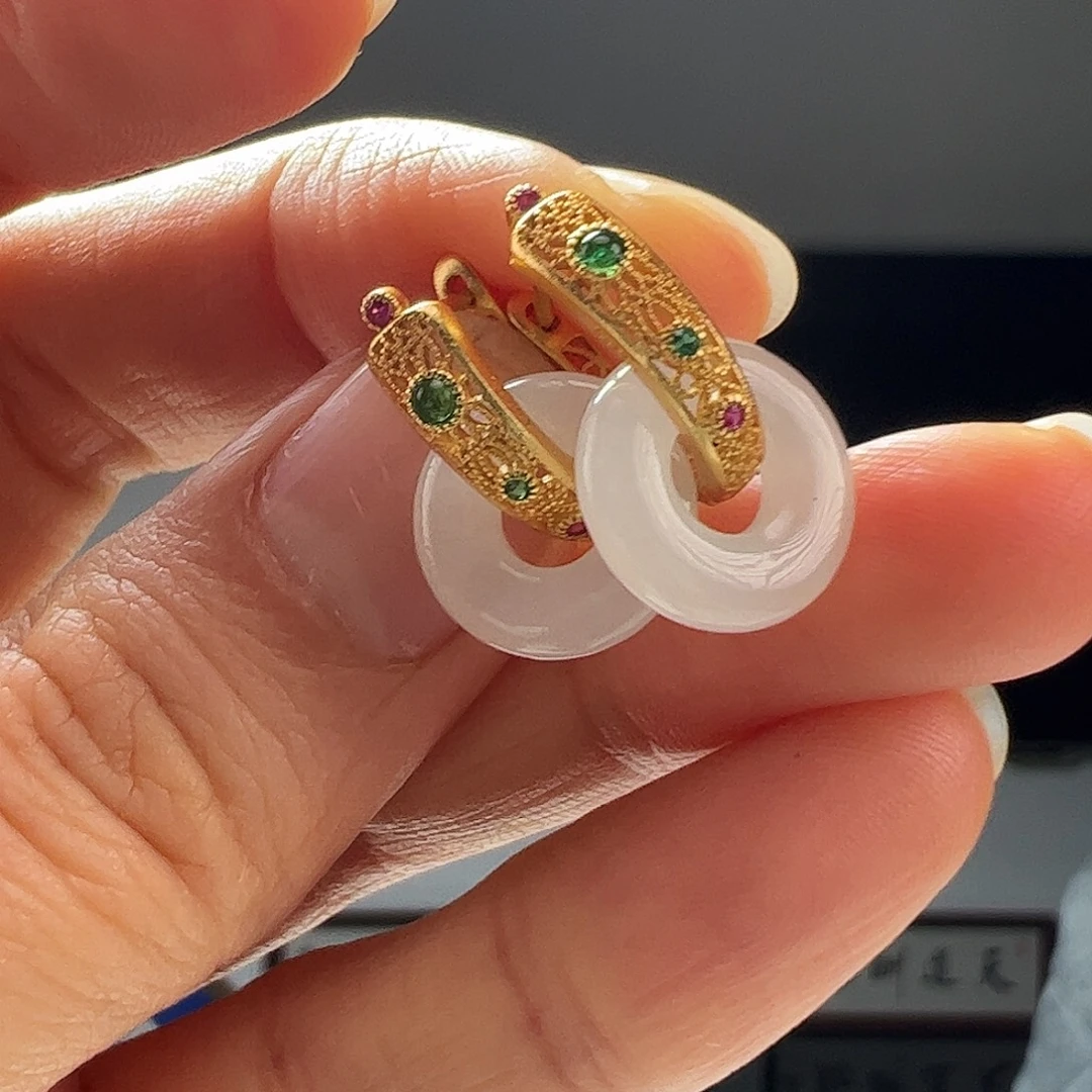 翡翠银S925镶嵌耳饰天然翡翠