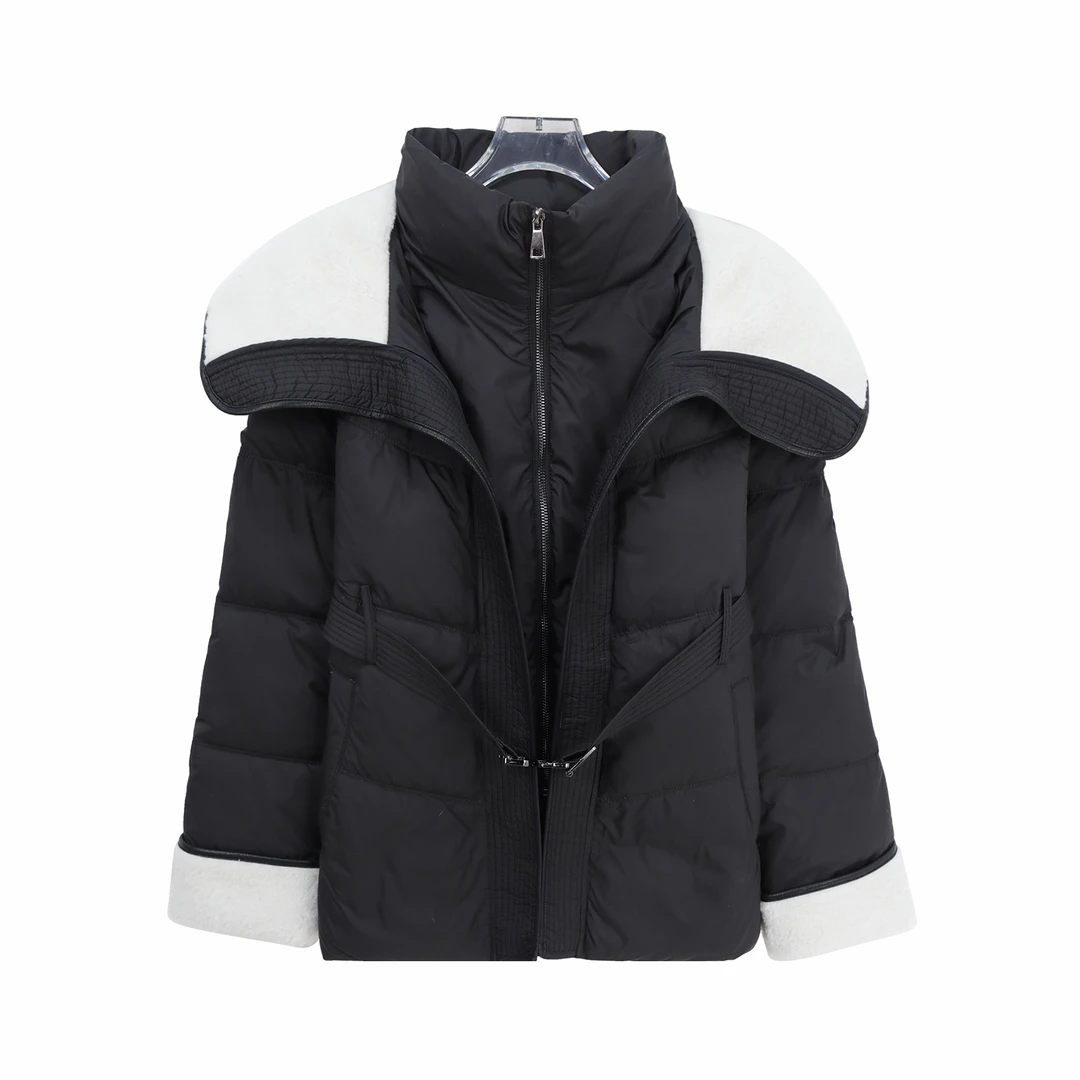 S 冬季新款拼接大翻领收腰显瘦气质短款羽绒服外套U207