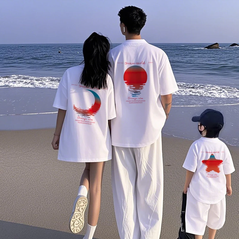 极简风常规女卡通动漫夏季亲子装套装短裤一家三口t恤上衣