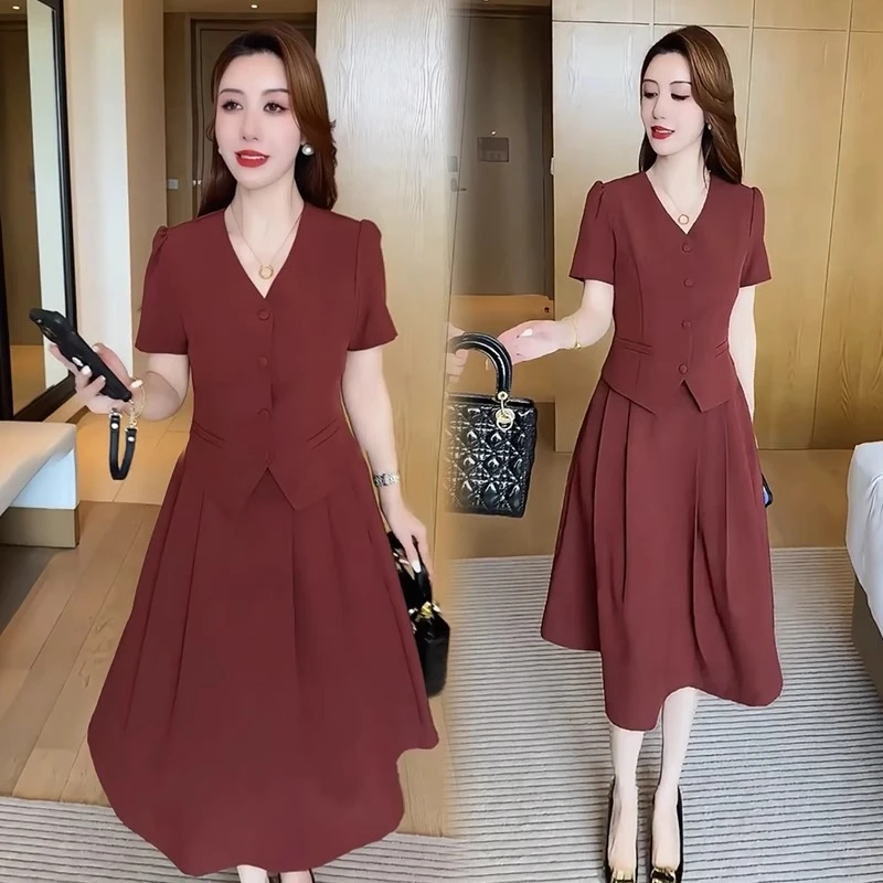 时尚减龄修身套装裙女2025夏季新款气质显瘦短袖衬衫半身裙两件套