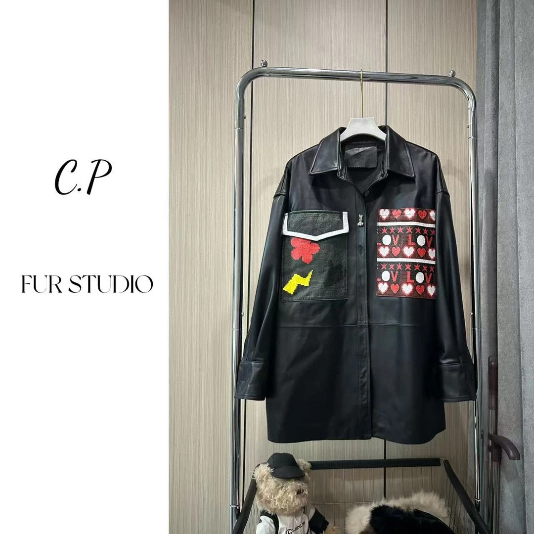 C.PFUR STUDIO32239海宁真皮绵羊皮女外套大衬衫春季新款百搭时尚