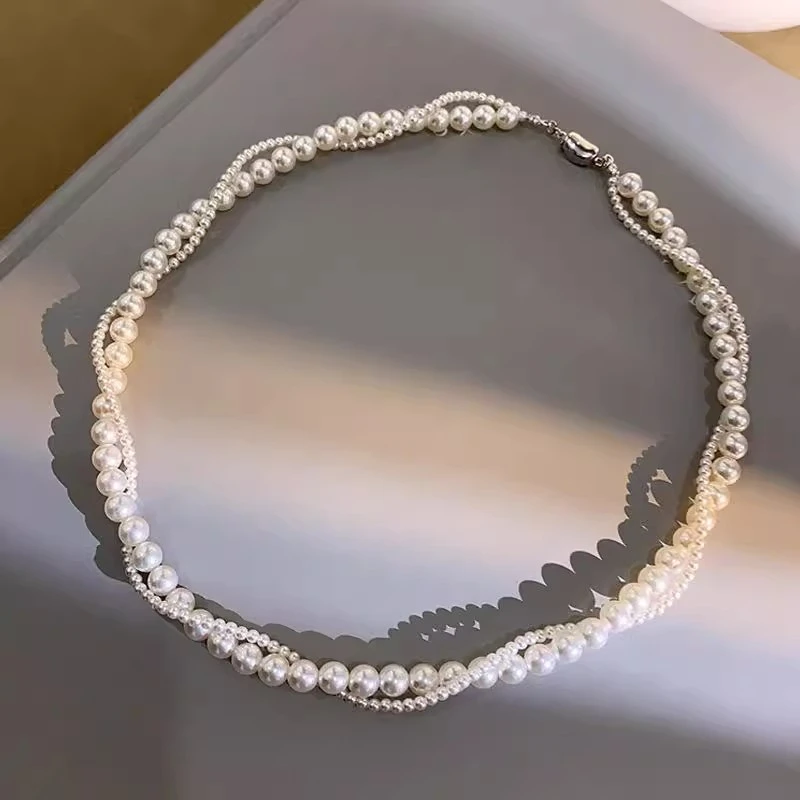 非金属树脂吊坠 双层叠戴轻奢珍珠项链女高级感毛衣链锁骨颈链