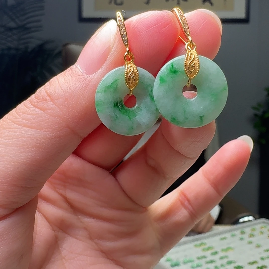 翡翠银S925镶嵌耳饰天然