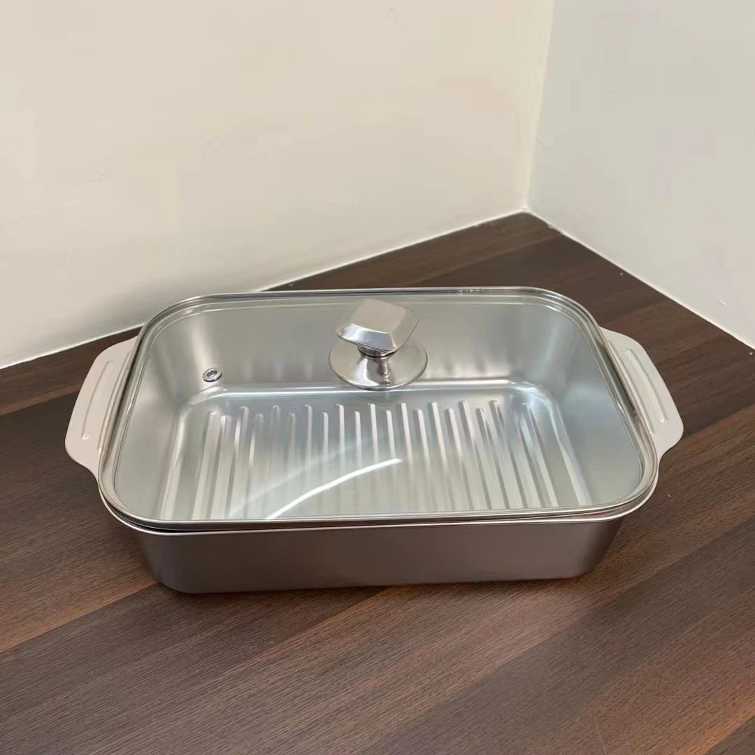 【长41*宽24*高8.5】加深大号加厚烤鱼盘不锈钢烤盘送蒸蛋架36波浪