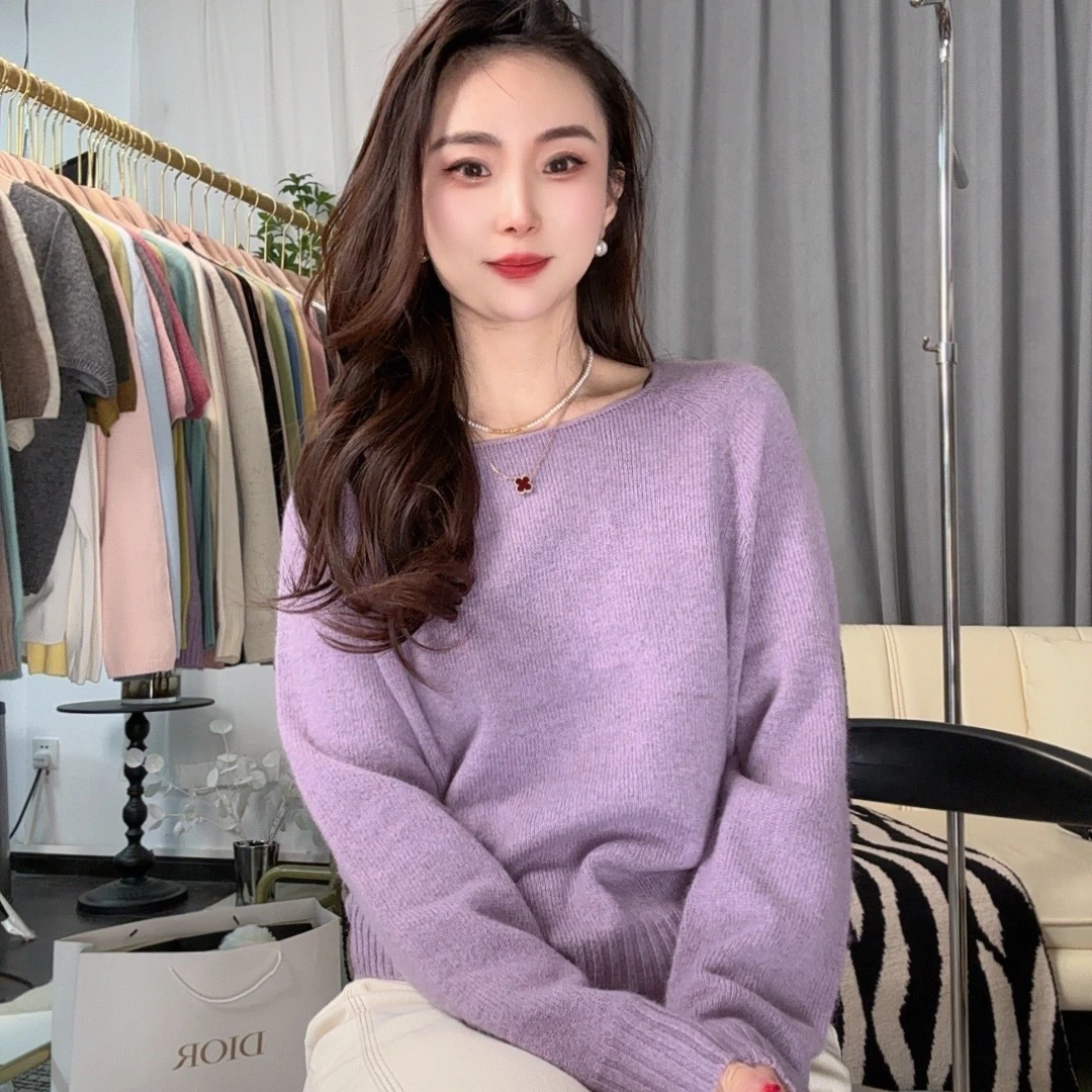 圆领百搭2025新款长袖兔毛羊毛混纺打底衫83103