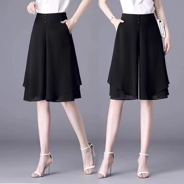 裙裤女夏2025新款薄款印花七分小个子裤子宽松显瘦垂感雪纺阔腿裤