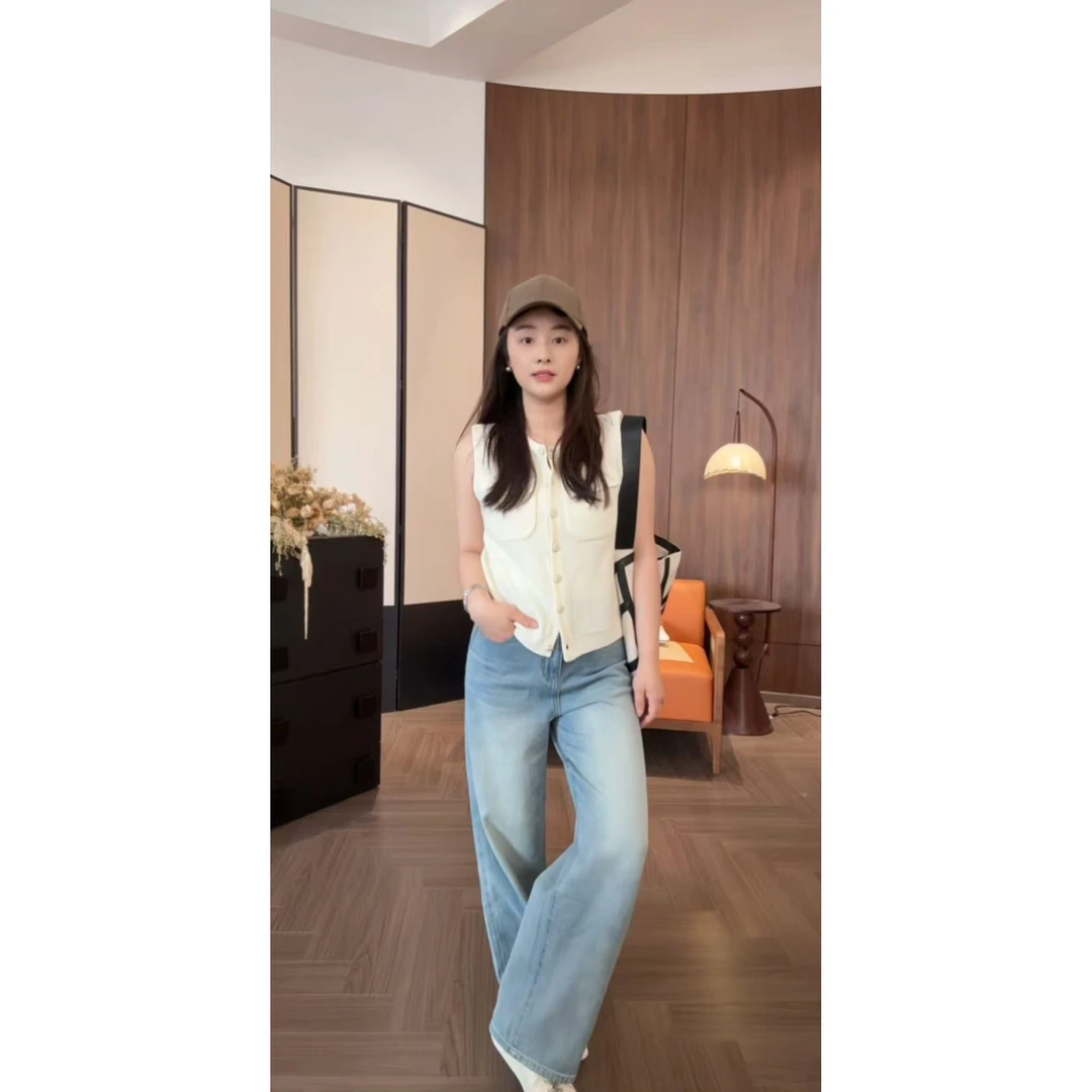 夏季直筒阔腿牛仔拖地裤 2198