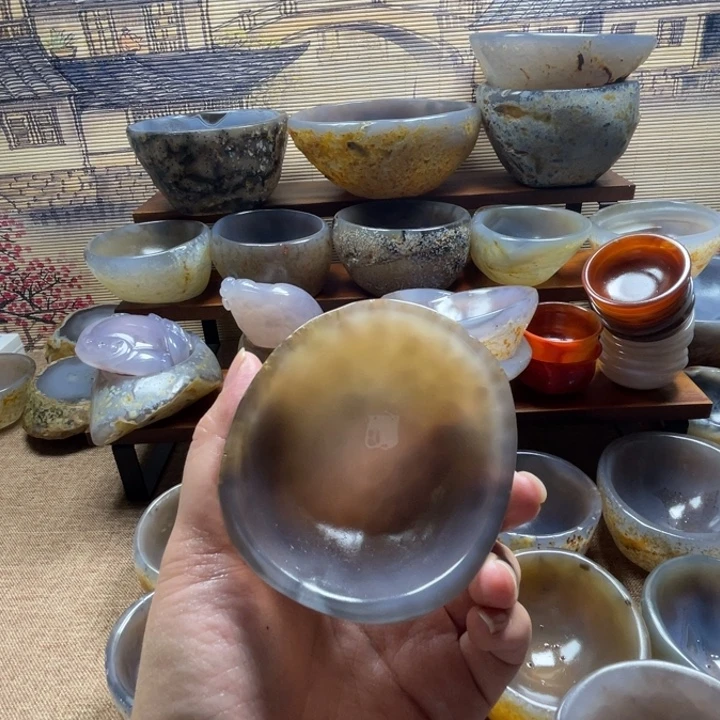 夢***白天然玛瑙原石碗原色