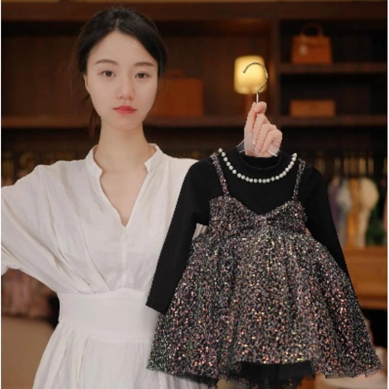 【Y.n0152】25新款女童港风重工亮片珍珠领公主裙女宝洋气连衣裙