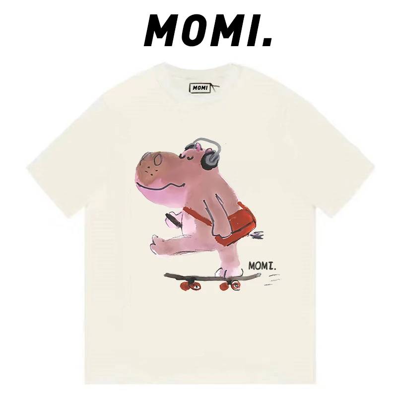 【MOMI】现货！滑板河马 260克纯棉重磅短袖女宽松休闲百搭T恤男