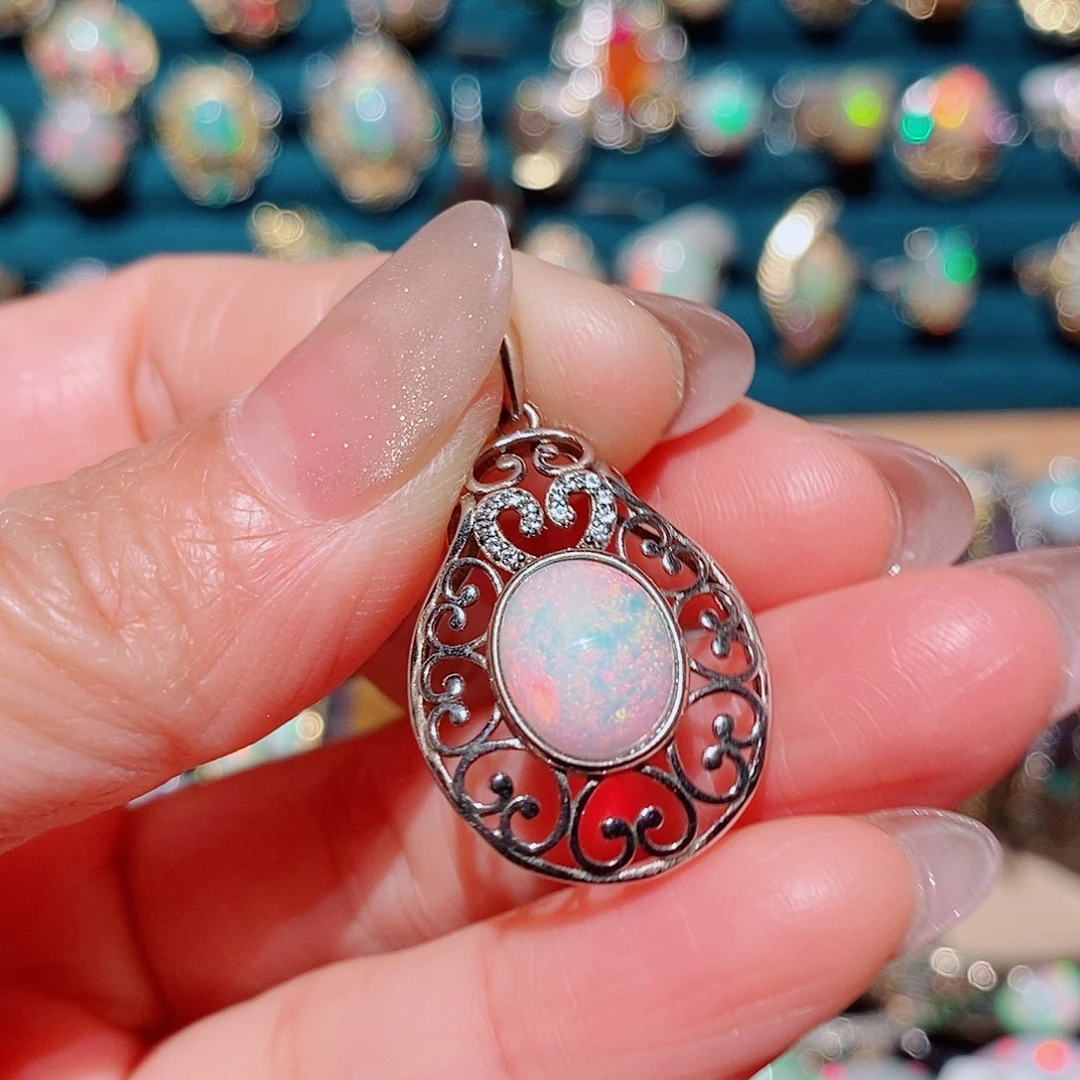 欧泊银S925镶嵌吊坠