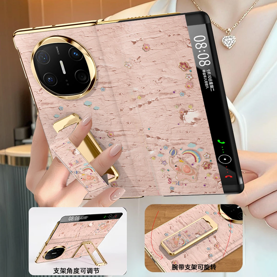 【翻盖腕带支架】油画金边小象适用华为matex6手机壳Mate x5典藏版