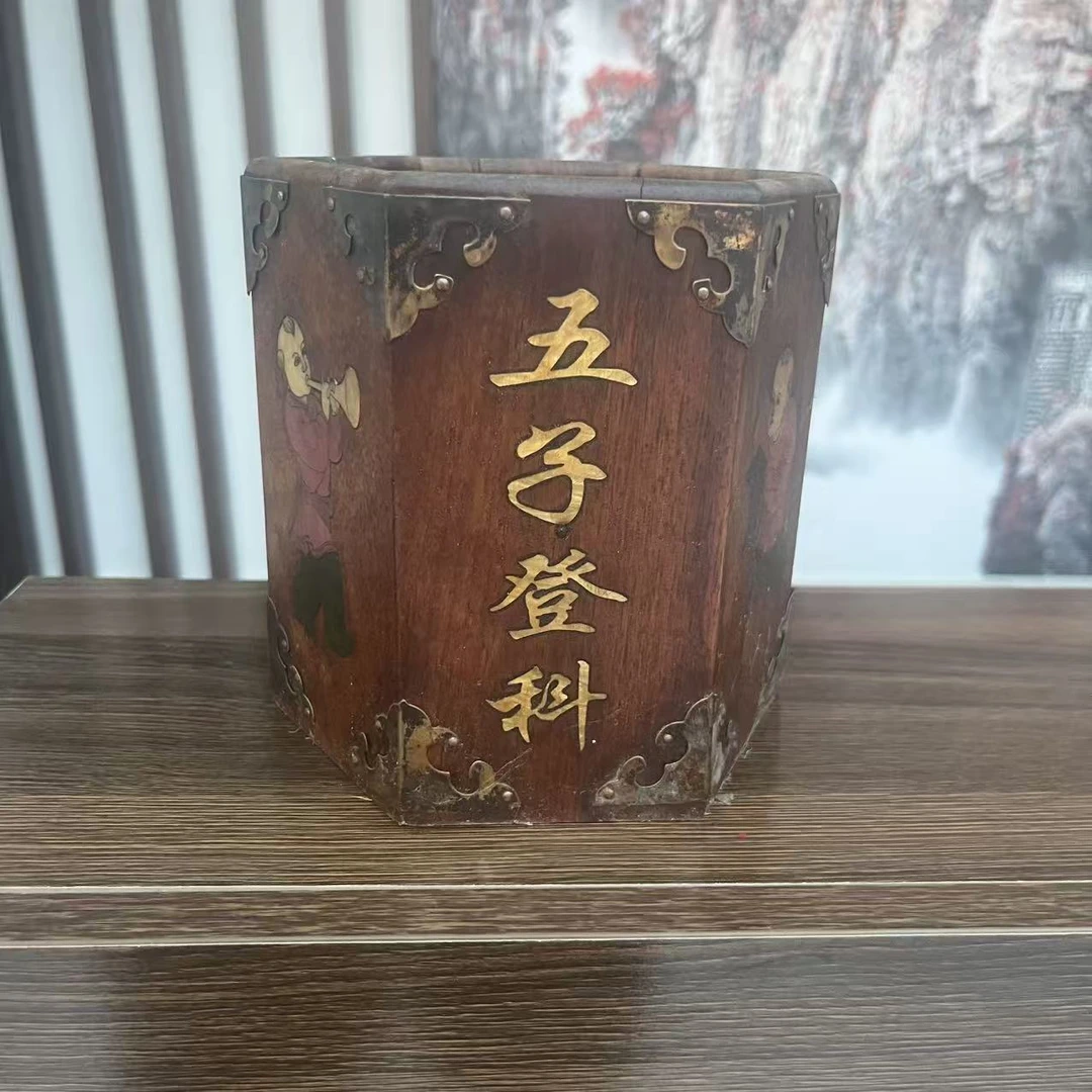 雕刻六角笔筒书桌收纳摆件