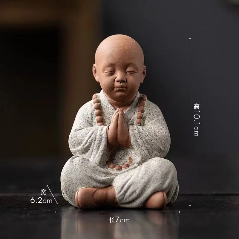 中式禅意三不小和尚人物手工陶瓷佛像摆件家居办公室桌面茶宠茶具