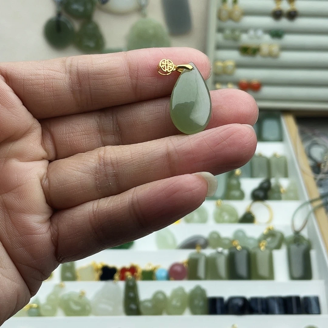 和田玉银S925镶嵌吊坠(不含链)