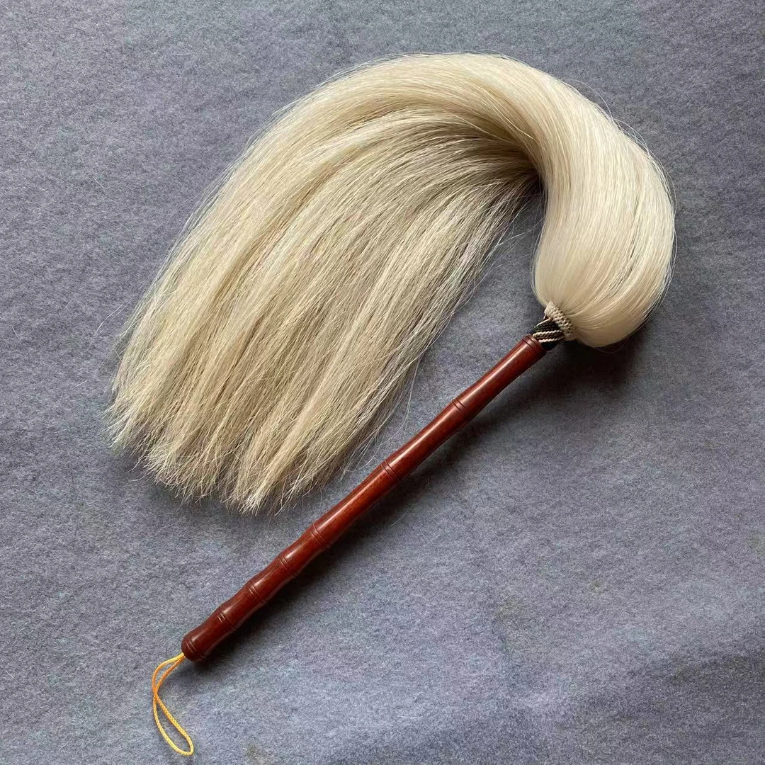 （特价）紫檀木竹节款真马尾拂尘纯手工编织拂尘汉服道具法器摆件