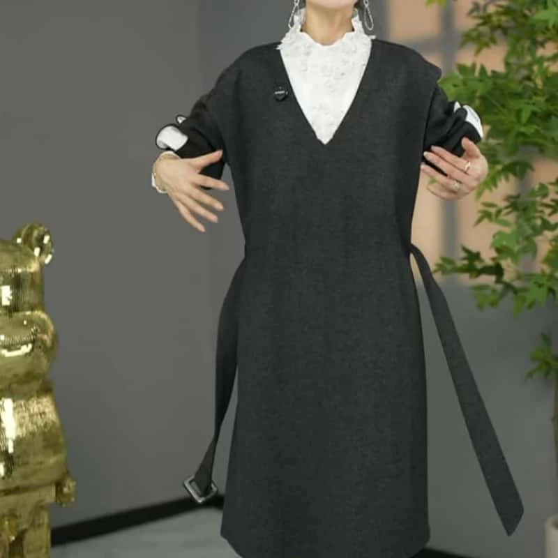 原创设计师款高端时尚2025春秋新款洋气荷叶领重宽松休闲减龄裙子