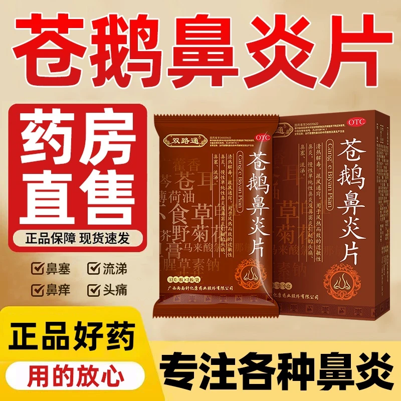 苍鹅鼻炎片 双路通 24片 清热解毒疏风通窍 用于风热而致的过敏性鼻炎慢性单纯性鼻炎及鼻窦炎引起的头痛鼻塞流涕