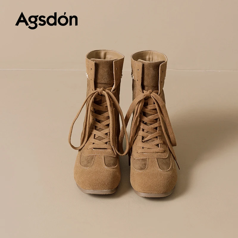 奥古狮登美拉德棕色靴子女2025秋冬复古拳击靴西部牛仔马丁短靴xx