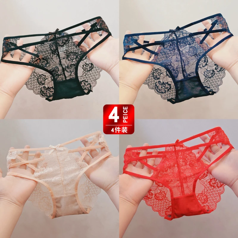 蕾丝女士内裤无痕透明个性镂空纯欲火辣低腰棉裆三角裤新品爆款