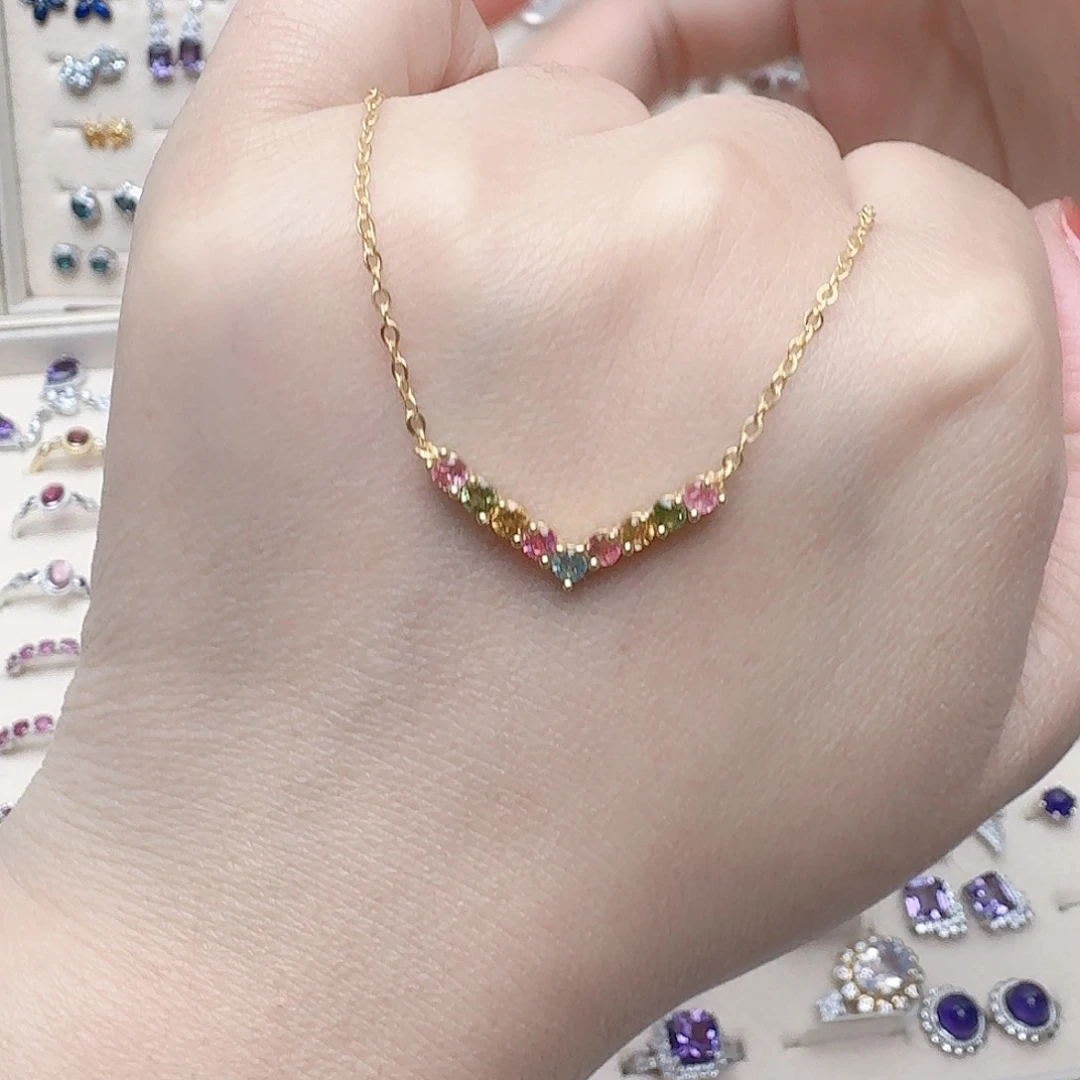 碧玺颈饰银S925镶嵌项链917