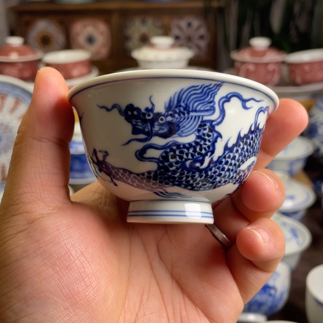 青花仿明霸王龙压手杯