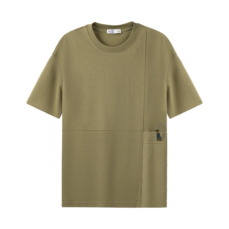 【胡轩推荐】潮流肌理纹路拼接圆领短袖T恤Z102420111101潮流百搭