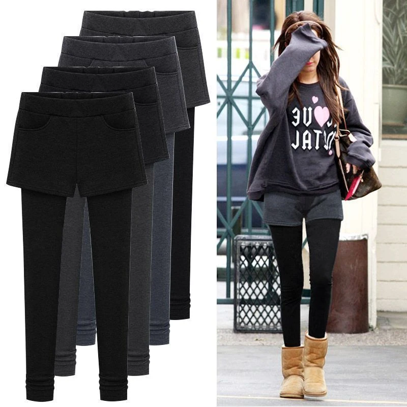 裙裤长裤春秋小脚裤女外胖高腰新款mm显瘦加厚穿大码打底裤假两