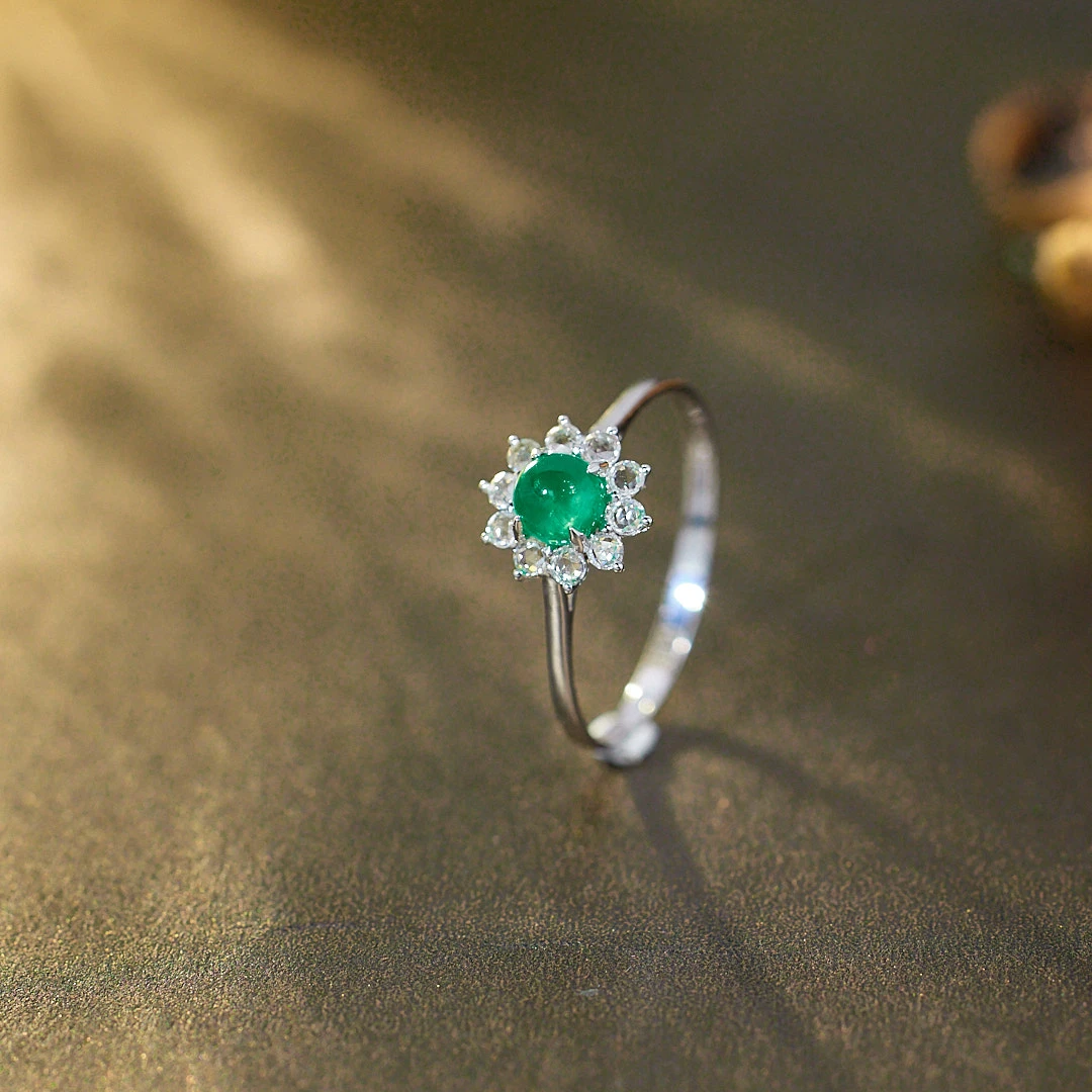 【玉峰珠宝】小灯泡*祖母绿戒指*18K金镶嵌（多样性发一）XB-S4084