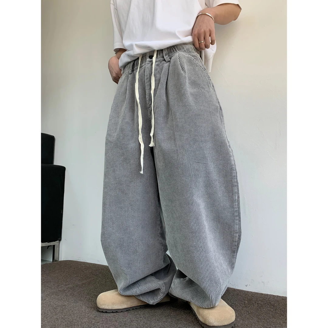 dannyandzee春季复古重水洗做旧炒色休闲百搭灯芯绒弯刀裤SW655