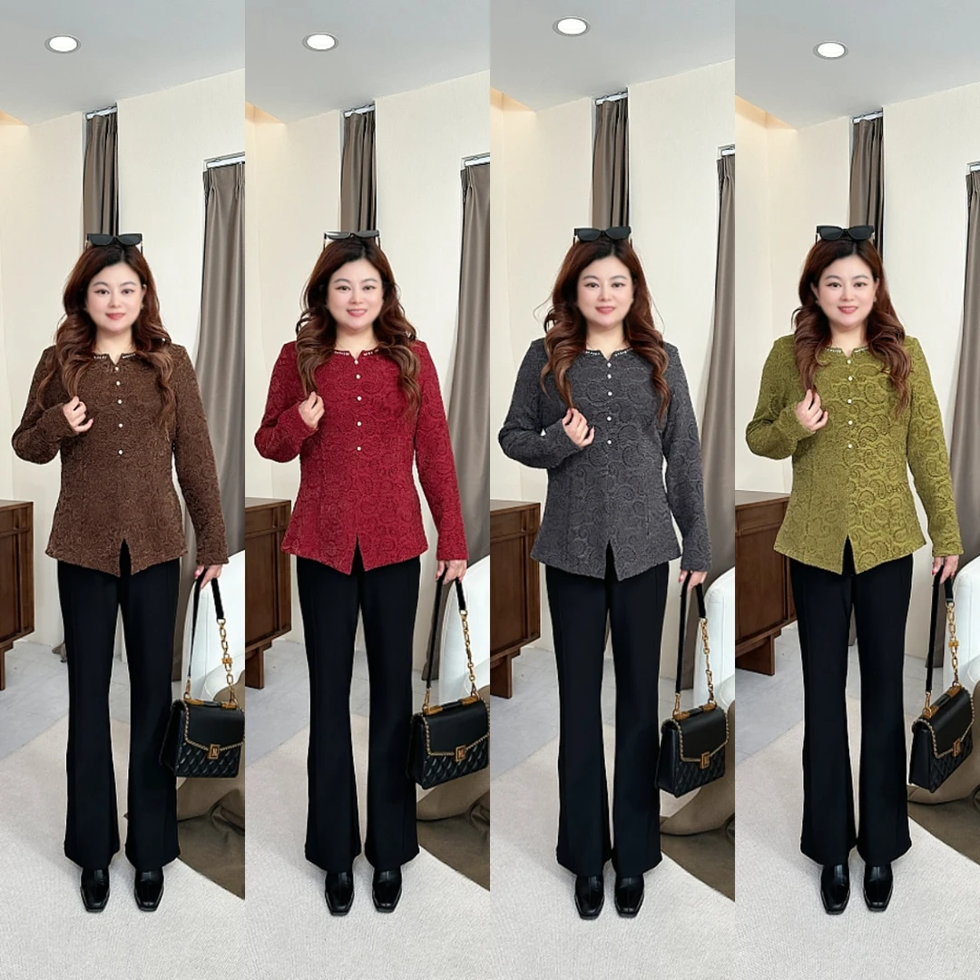 【现货上衣】PMM82277秋冬新款百搭打底T恤大码女装