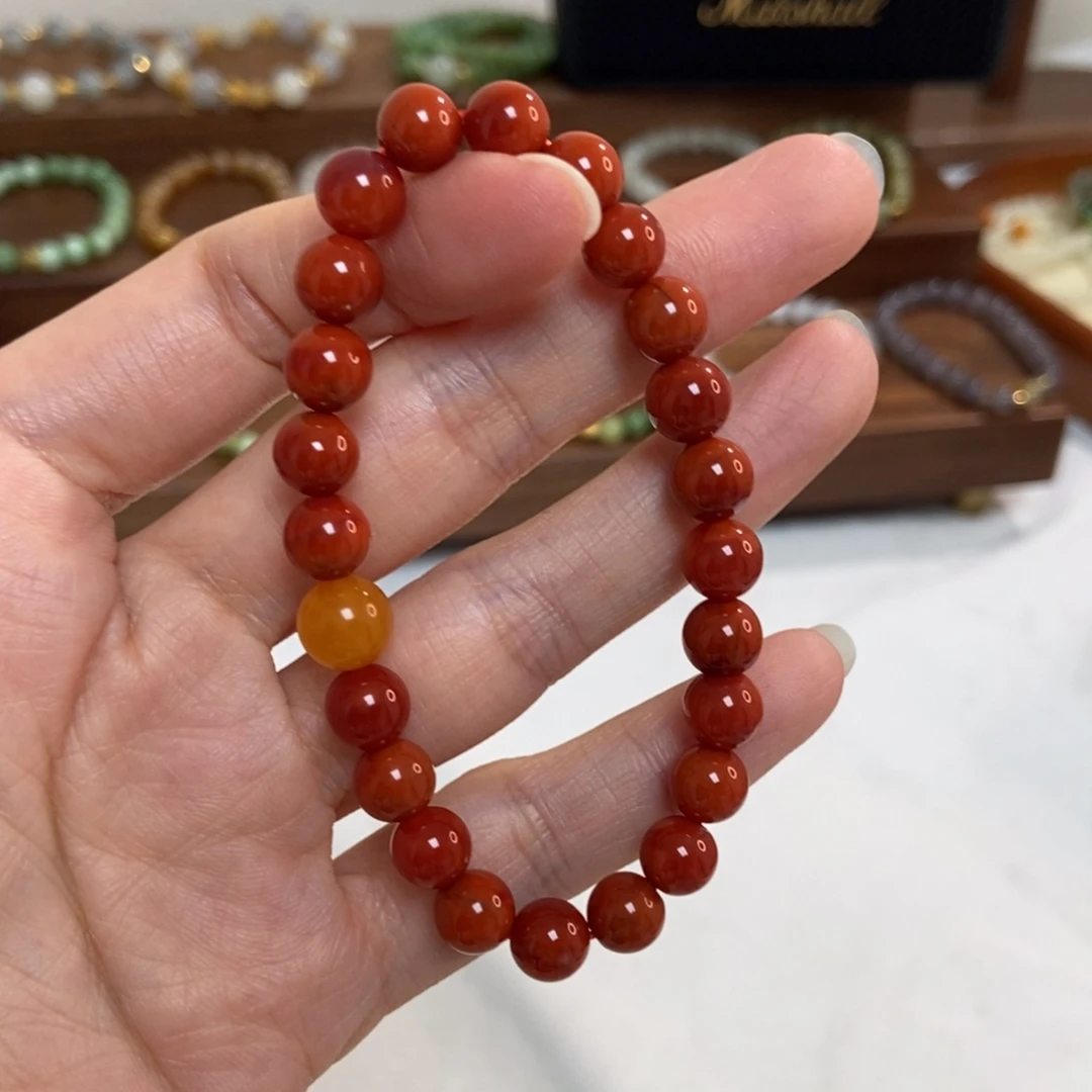 南红玛瑙未镶嵌手链7mm南红微瑕福利