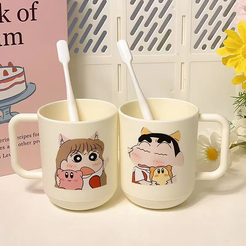 情侣米奇蜡笔小新有手柄通用洗漱杯宿舍漱口杯水杯套装