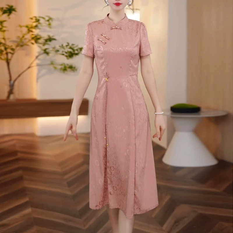 新中式国风改良旗袍连衣裙女2025夏季新款妈妈装高端气质中长裙子
