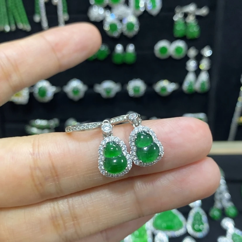 【闪购商品】翡翠耳饰银S925镀金镶嵌