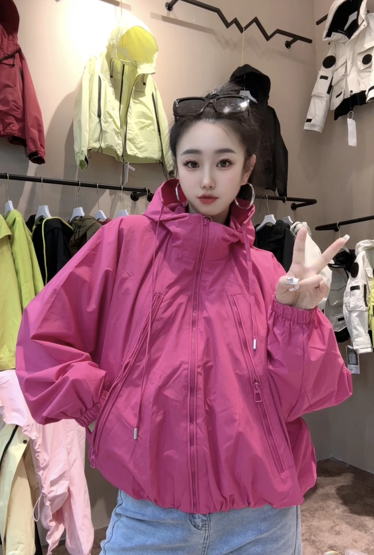杨杨➕时尚潮流前面三条拉链款连帽外套网衬