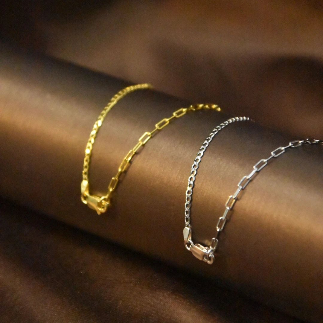 链子925银 【网红 卡家款】AB款方形银链小众坠链，链长45cm/18寸