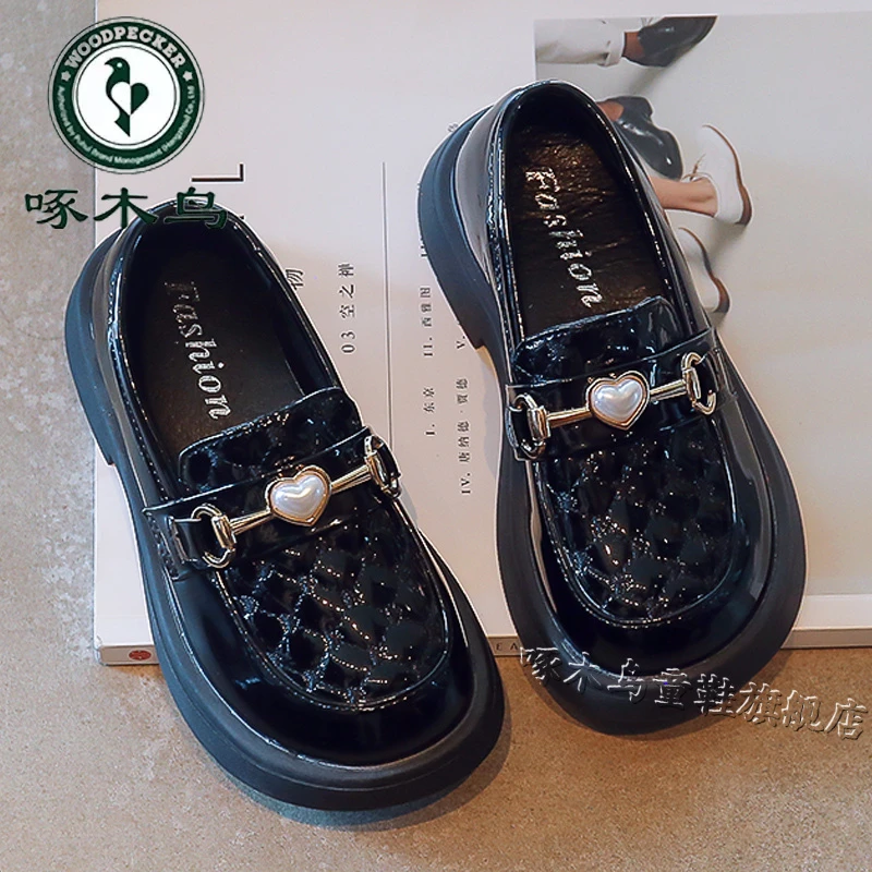 啄木鸟女童鞋黑色皮鞋春秋季新款儿童公主鞋女孩时尚演出单鞋