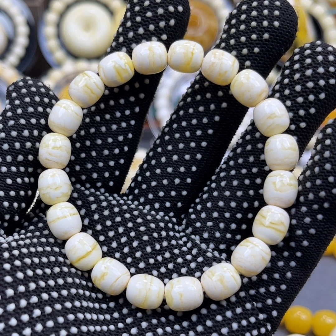 琥珀未镶嵌手串同料瓷白虎枣珠手串9×10mm