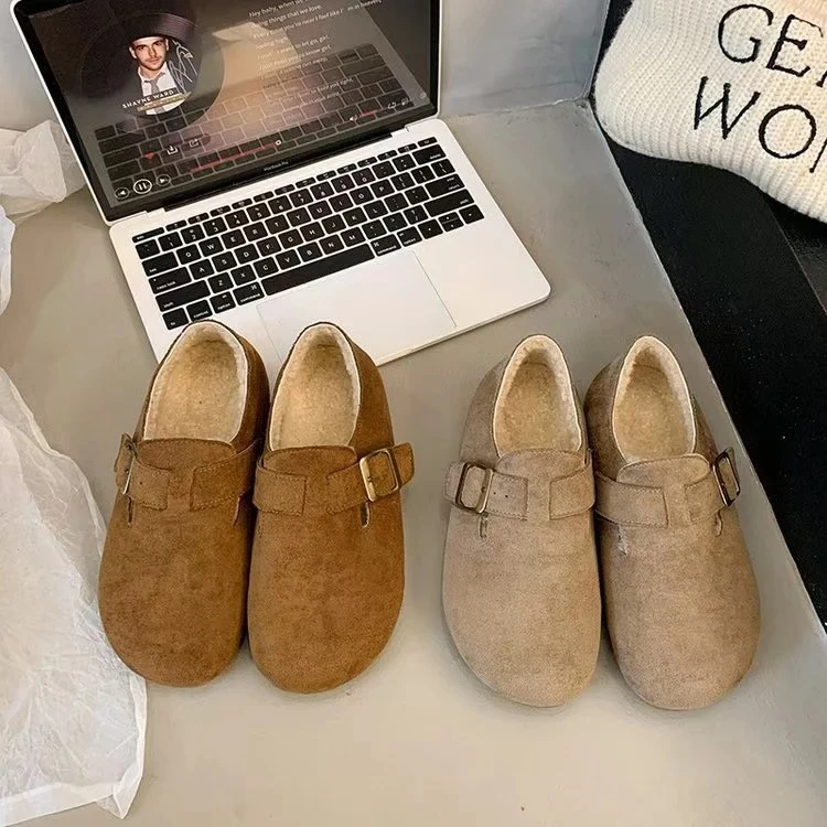 907平底保暖鞋子圆头时尚防滑时尚休闲鞋懒人鞋豆豆鞋外穿软底