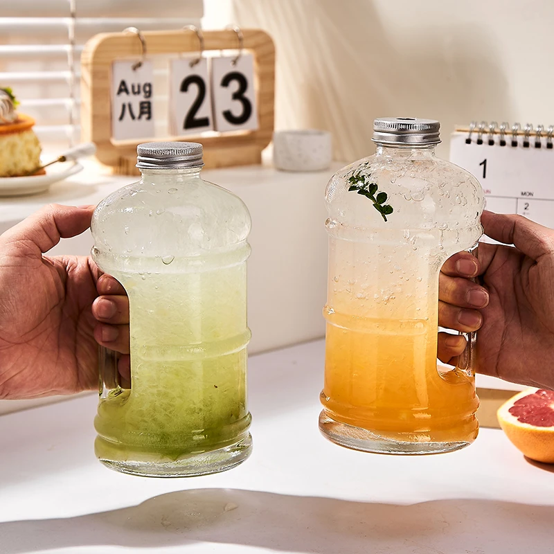 ins风大容量健身水杯玻璃水壶家用果茶奶茶壶水桶带把杯吨吨桶