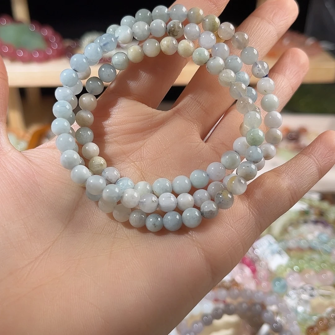烟晶未镶嵌手链无酸海蓝宝三圈558
