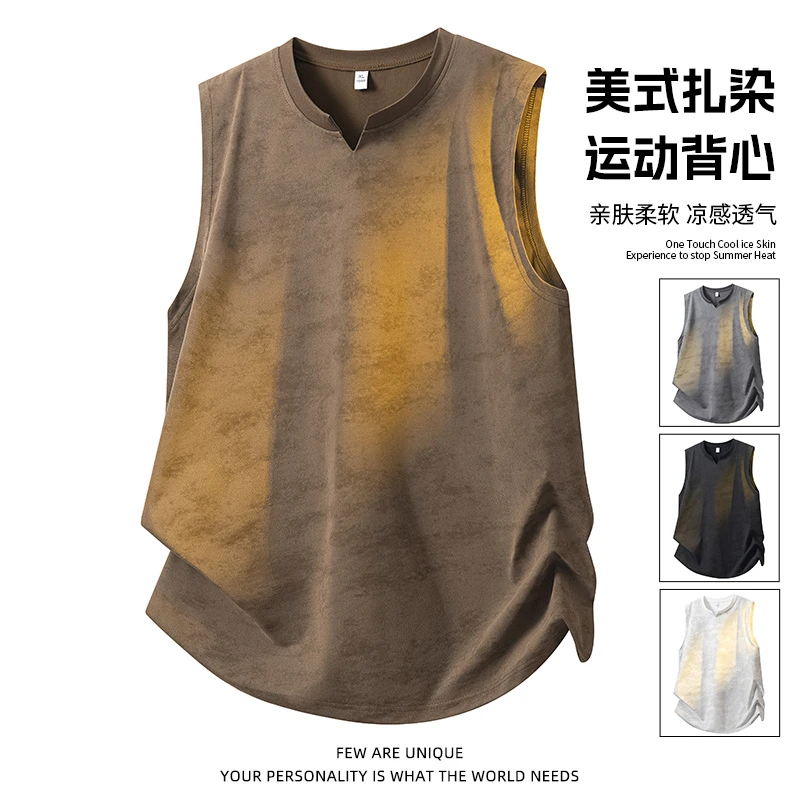 玛斯柏美式扎染运动背心男士夏季薄款吸湿透气跑步健身无袖T恤男