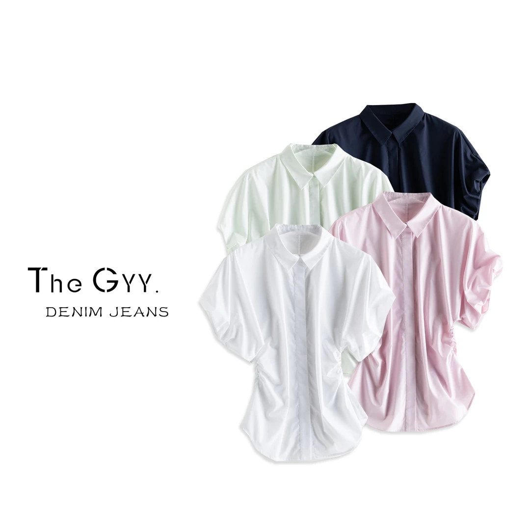 纤纤细腰 | 捏褶收腰白色衬衫女夏季25年设计感修身泡泡袖上衣803