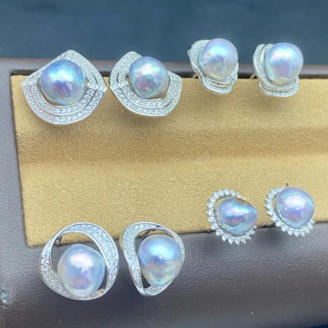 海水真多麻耳环巴洛克异形石头S925银海水珍珠耳钉天然巴洛克耳饰