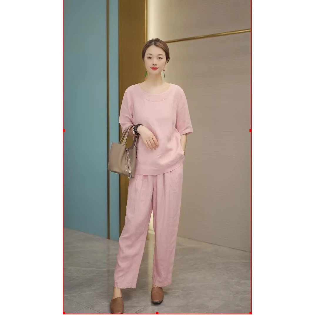 6019【天花板汉麻百分百沙洗精品女士休闲裤】夏季舒适九分裤简约